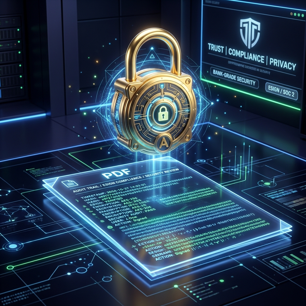 Cryptographic Security Lock representing ESIGN Compliance and Audit Trails